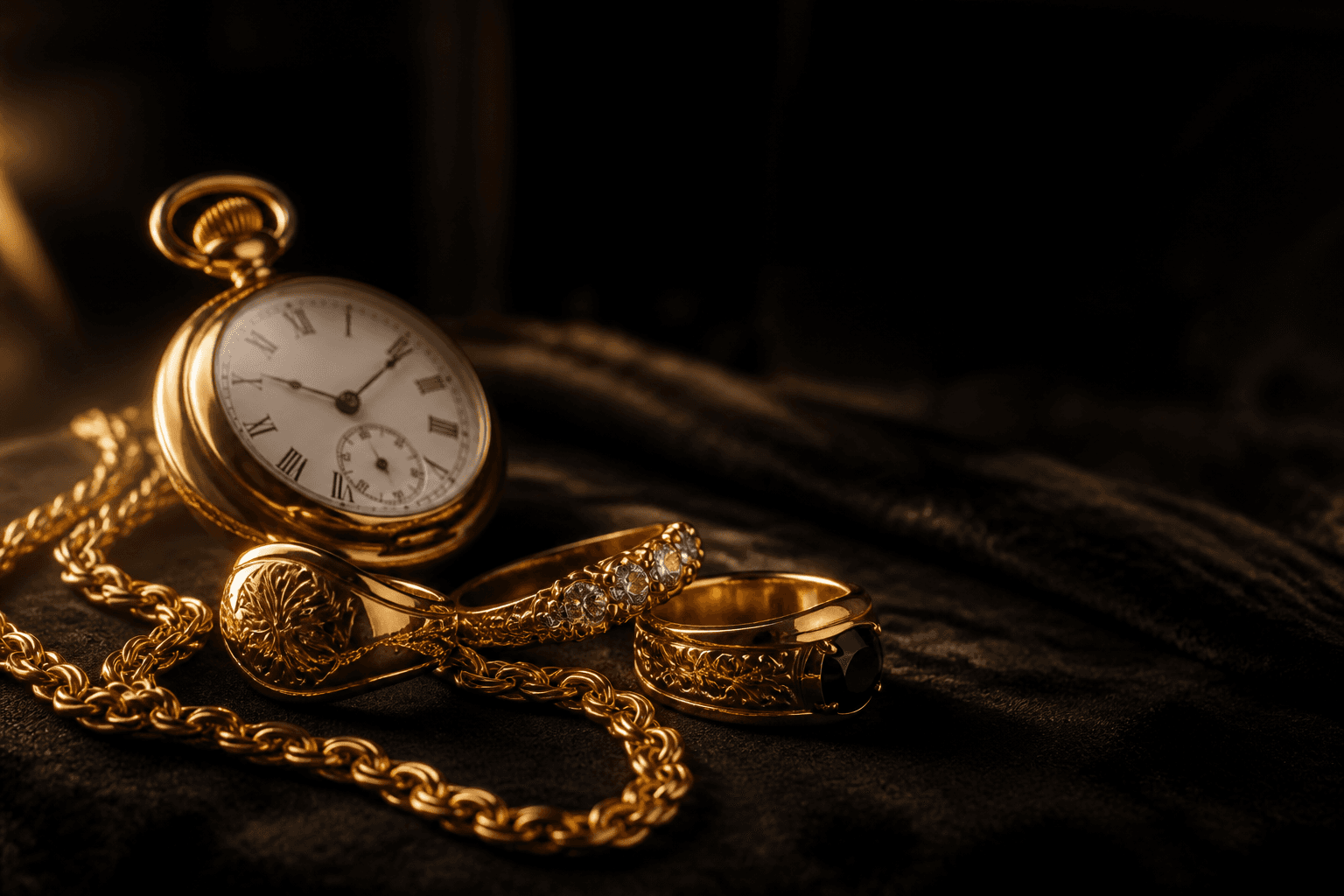 Goldschmuck und Taschenuhr, Atelier Schmuck-Baron